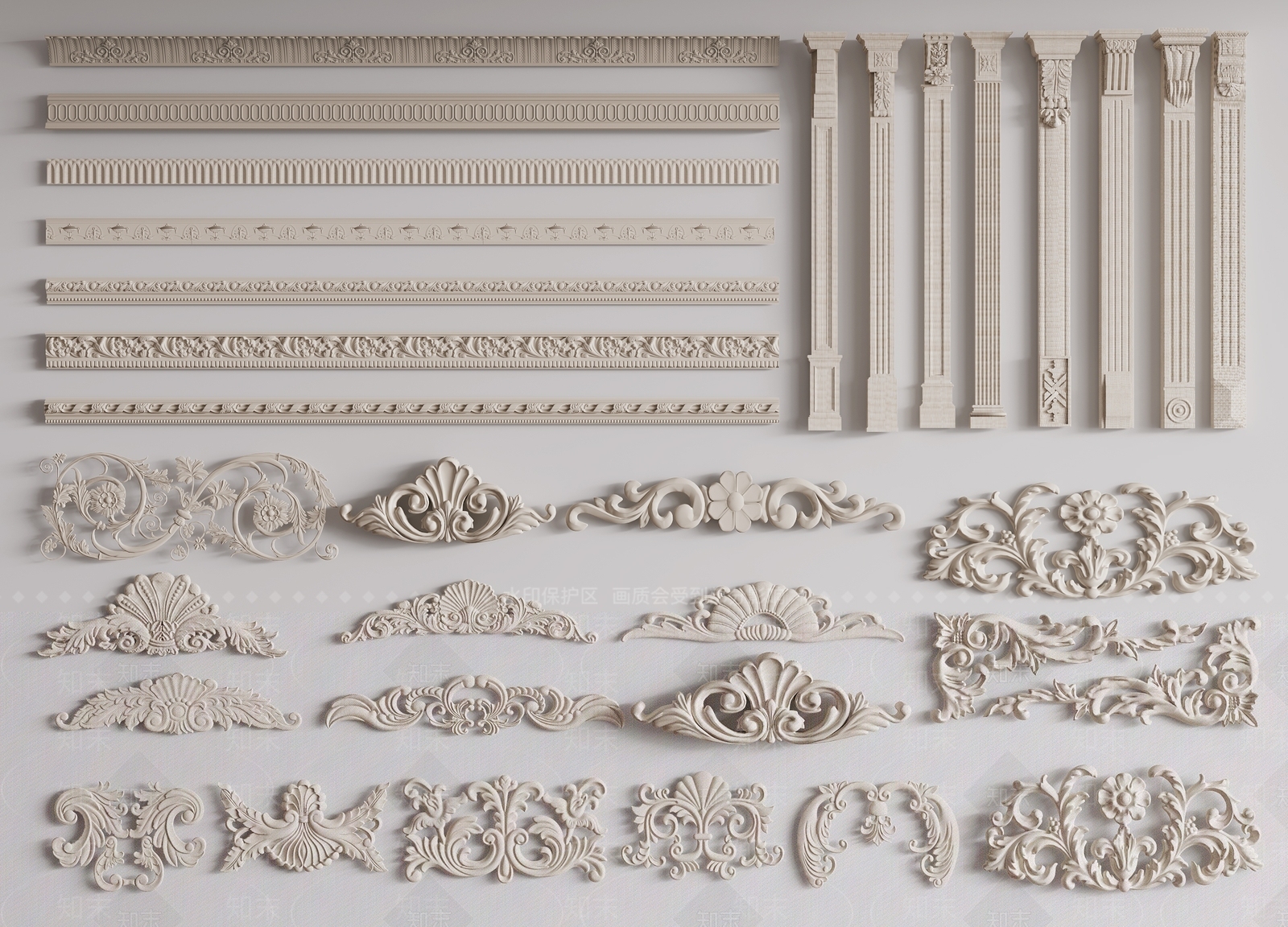 欧式石膏雕花线条3D模型下载【ID:1147005801】