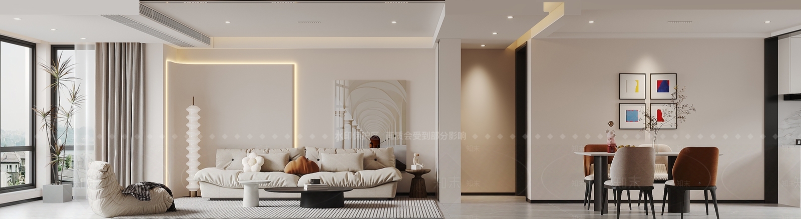 奶油沙发冰箱落地灯厨房3D模型下载【ID:1147006256】