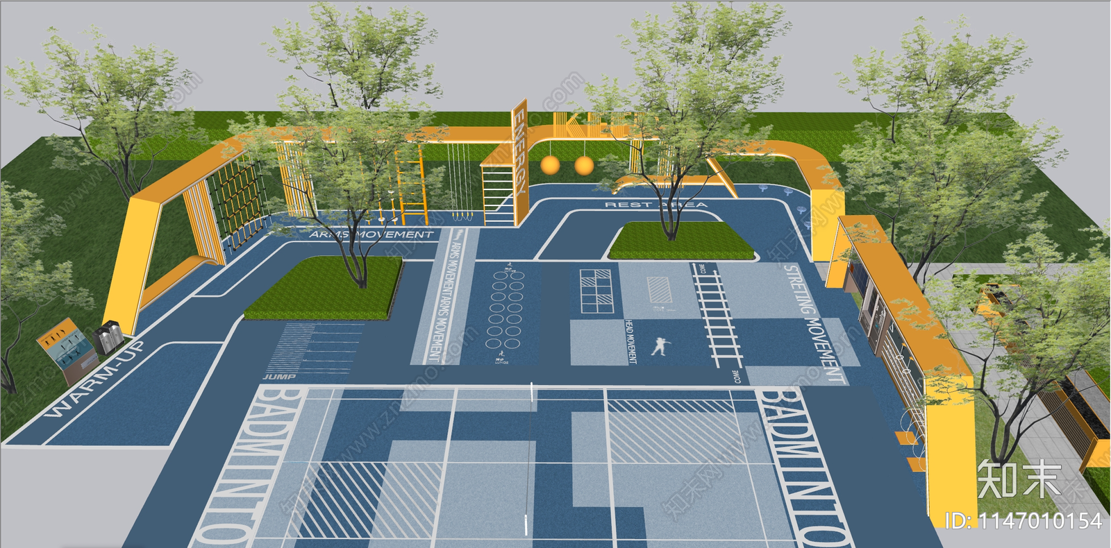 户外健身康体健身活动场地SU模型下载【ID:1147010154】