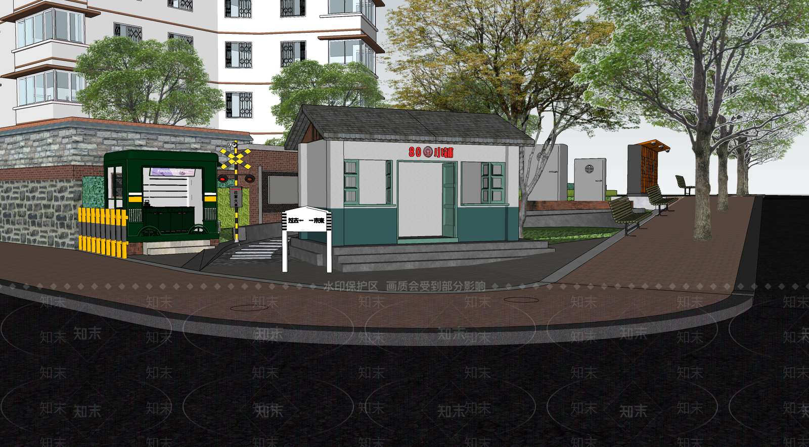 怀旧网红火车打卡景观SU模型下载【ID:1147011243】