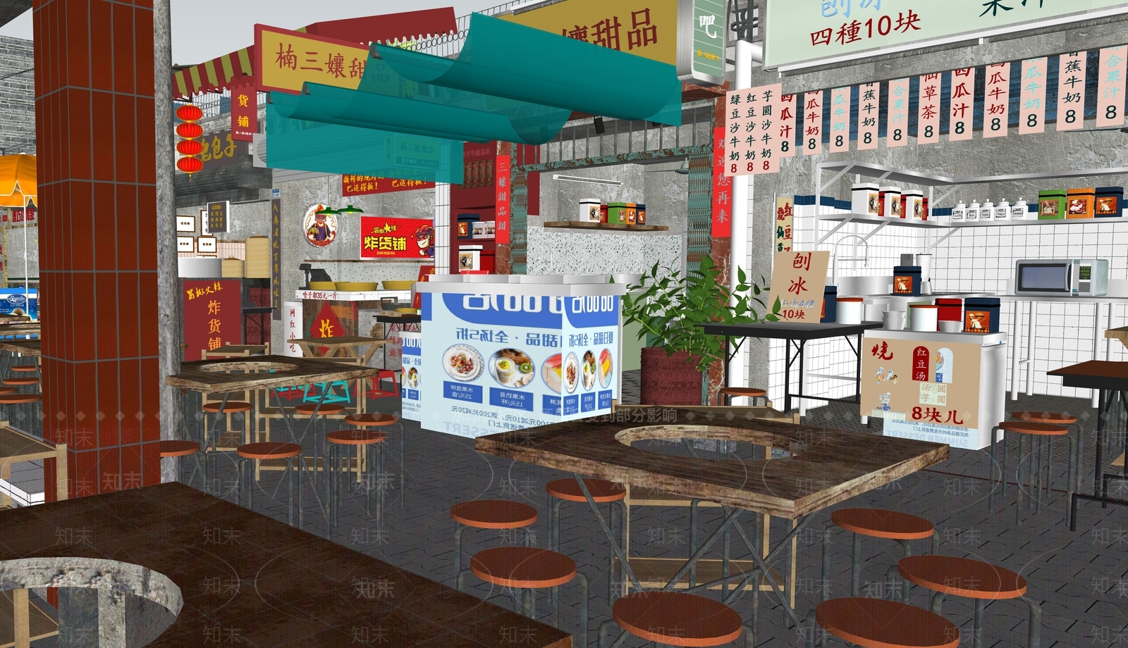 现代小吃街SU模型下载【ID:1147014297】