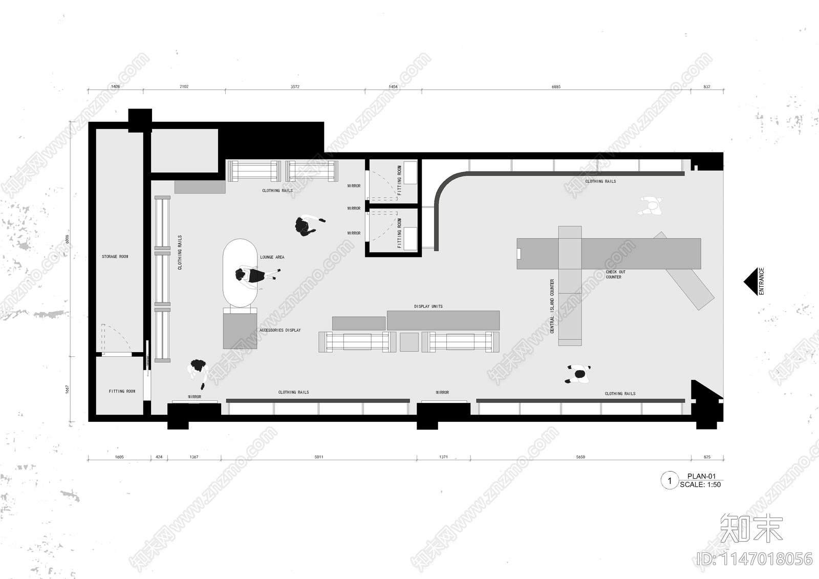 服装店平面图施工图下载【ID:1147018056】