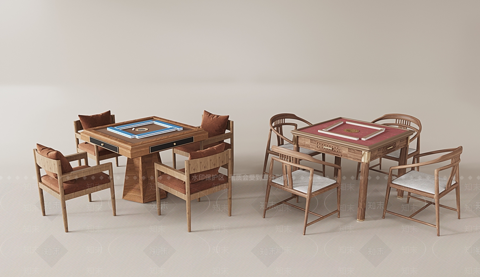 新中式麻将桌组合3D模型下载【ID:1147019136】