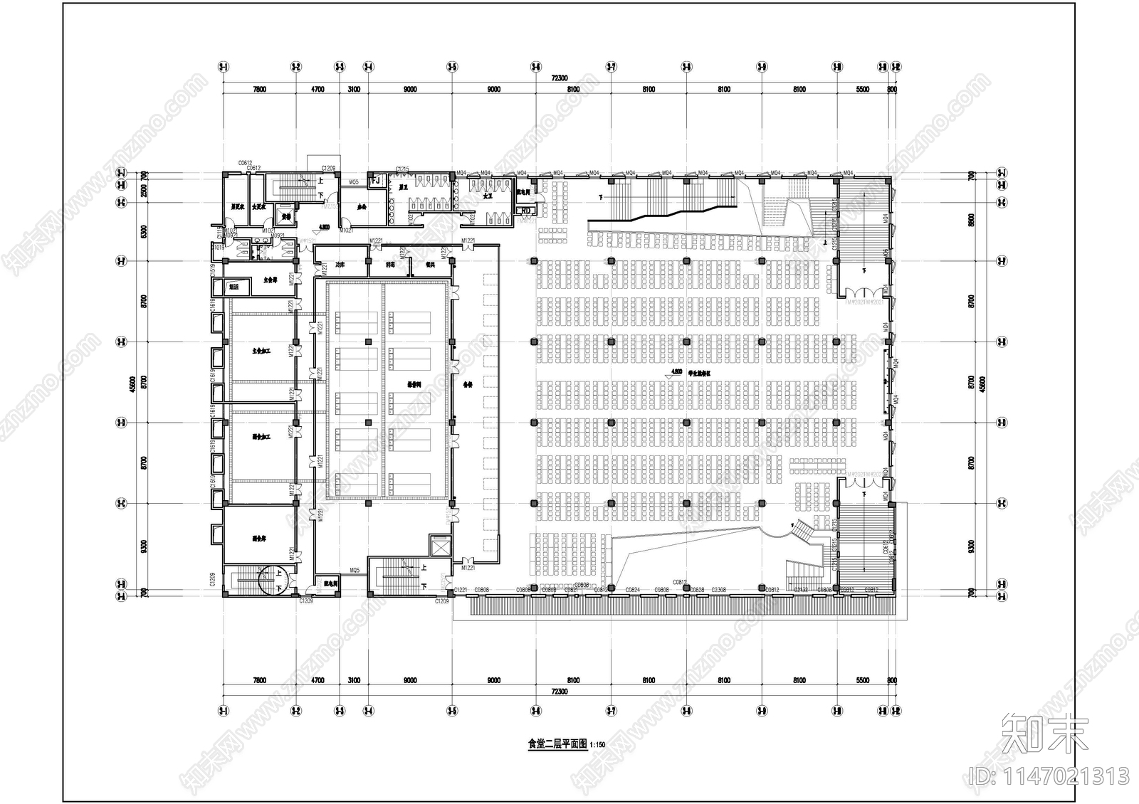 学校食堂平面图cad施工图下载【ID:1147021313】