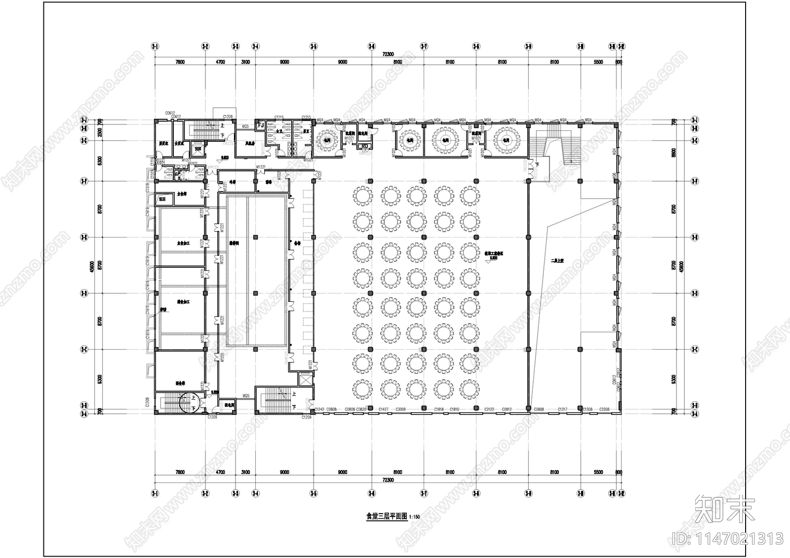 学校食堂平面图cad施工图下载【ID:1147021313】