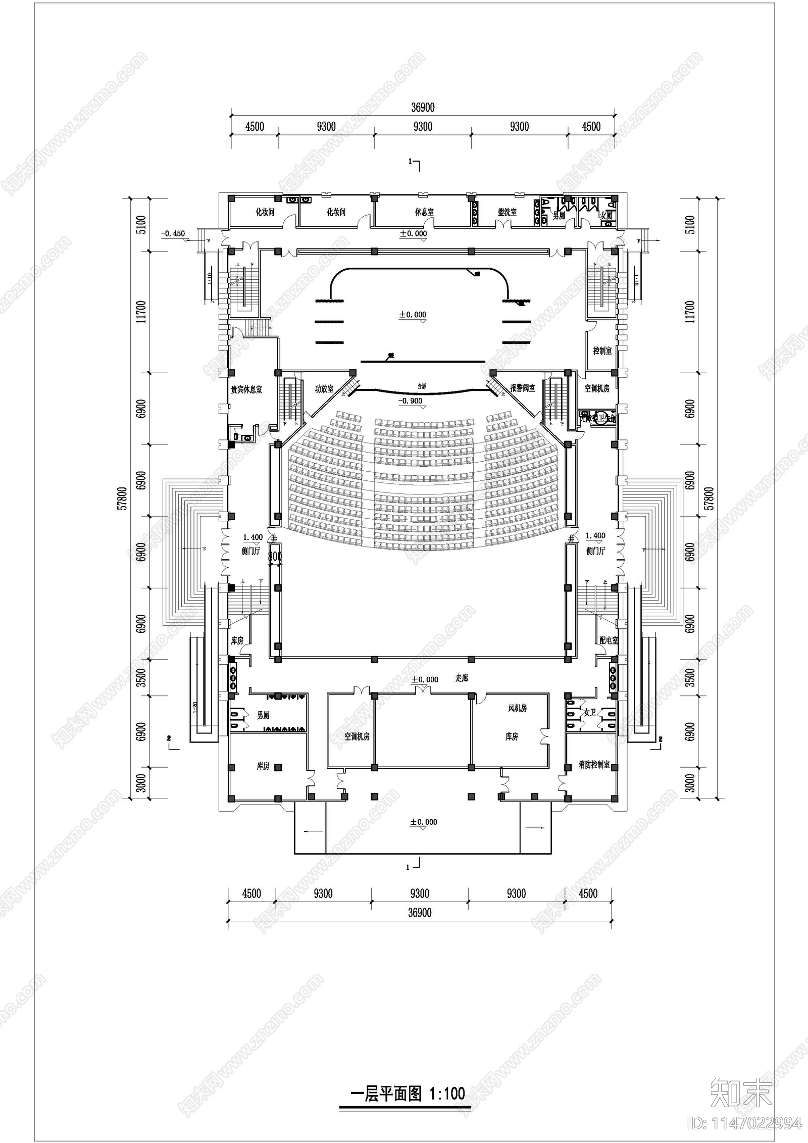 报告厅建筑cad施工图下载【ID:1147022994】