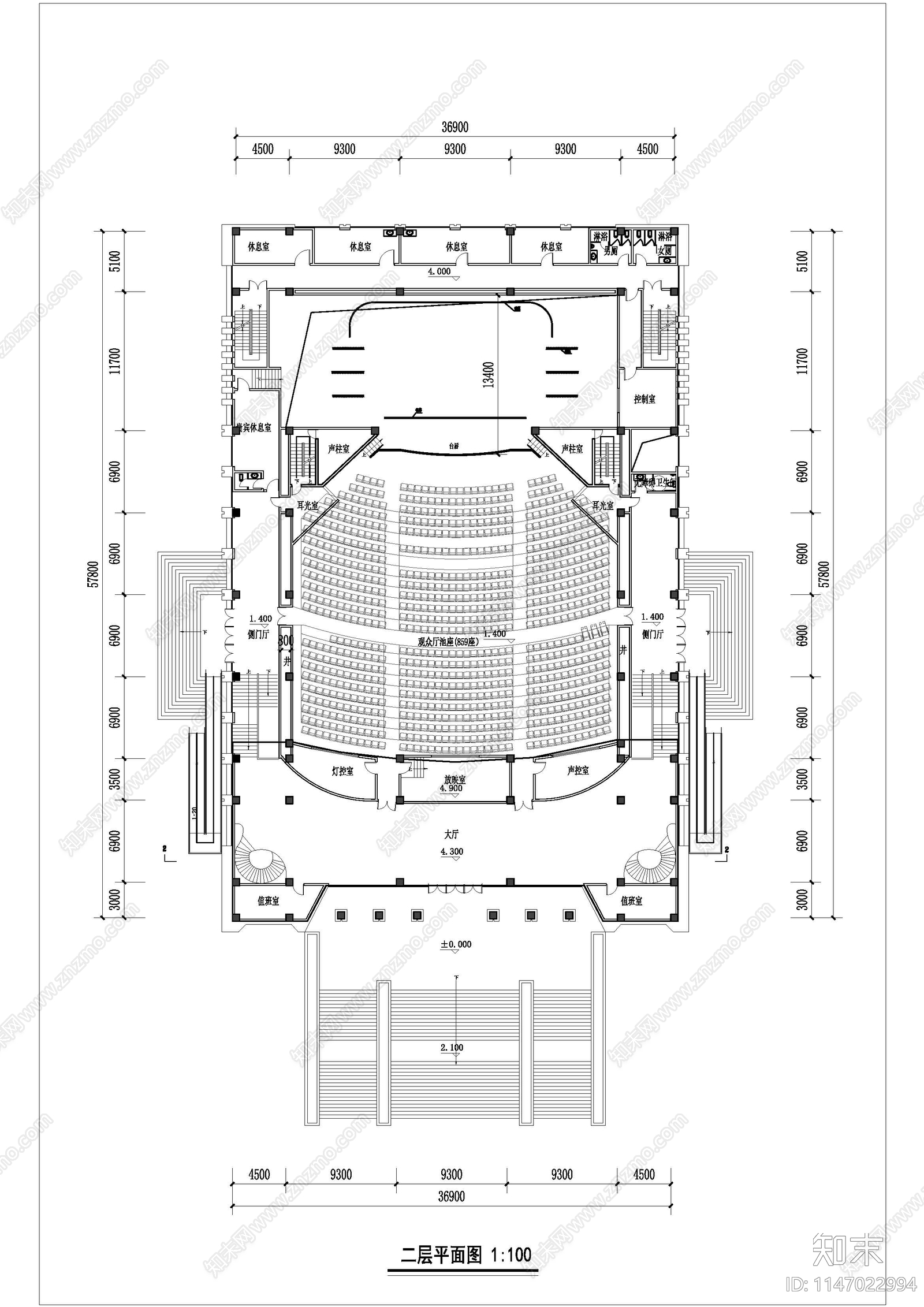 报告厅建筑cad施工图下载【ID:1147022994】