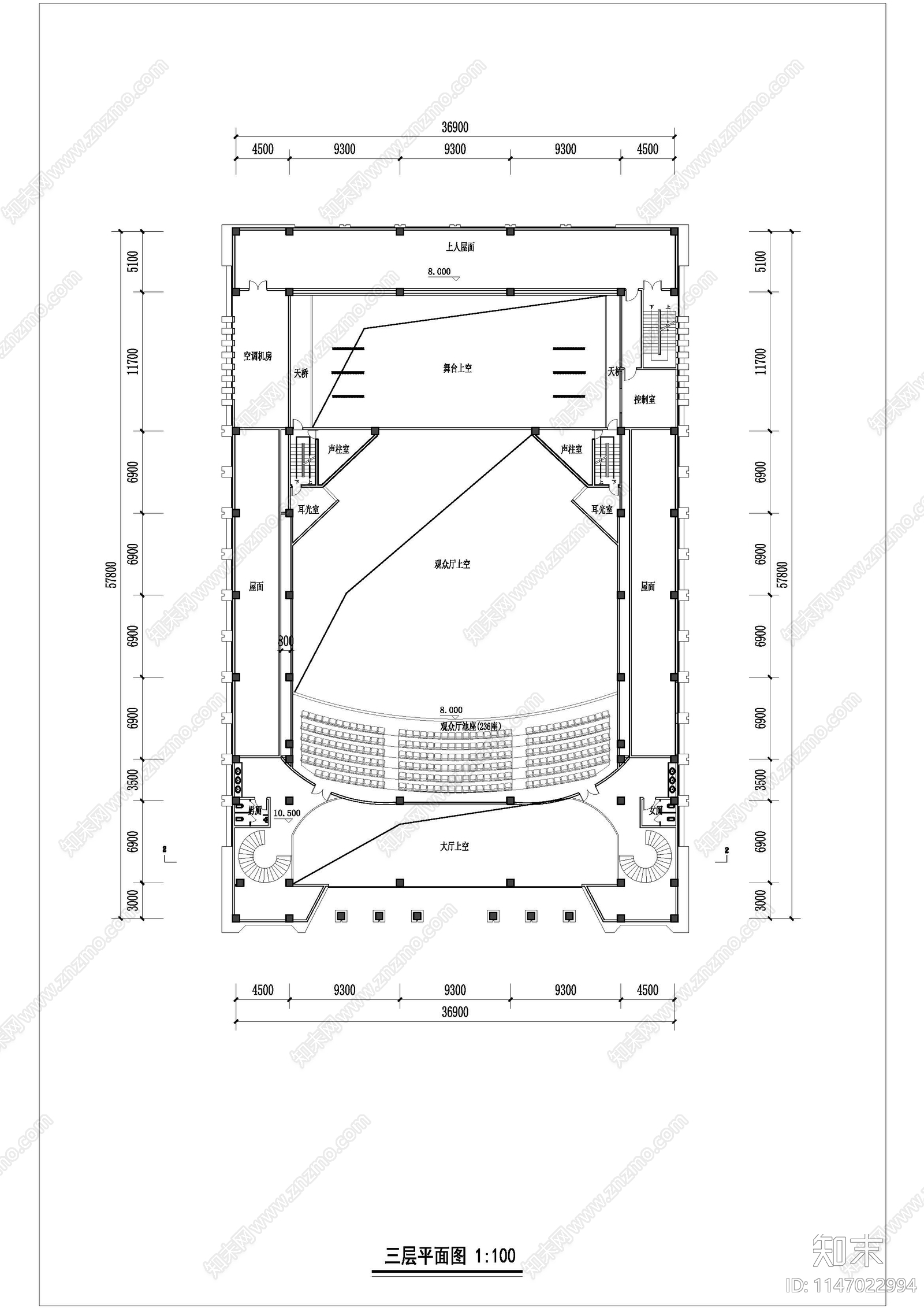 报告厅建筑cad施工图下载【ID:1147022994】