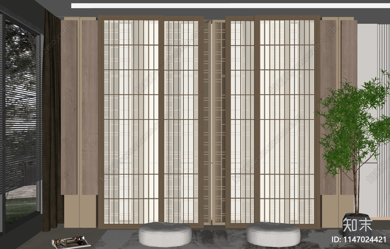 新中式推拉门SU模型下载【ID:1147024421】