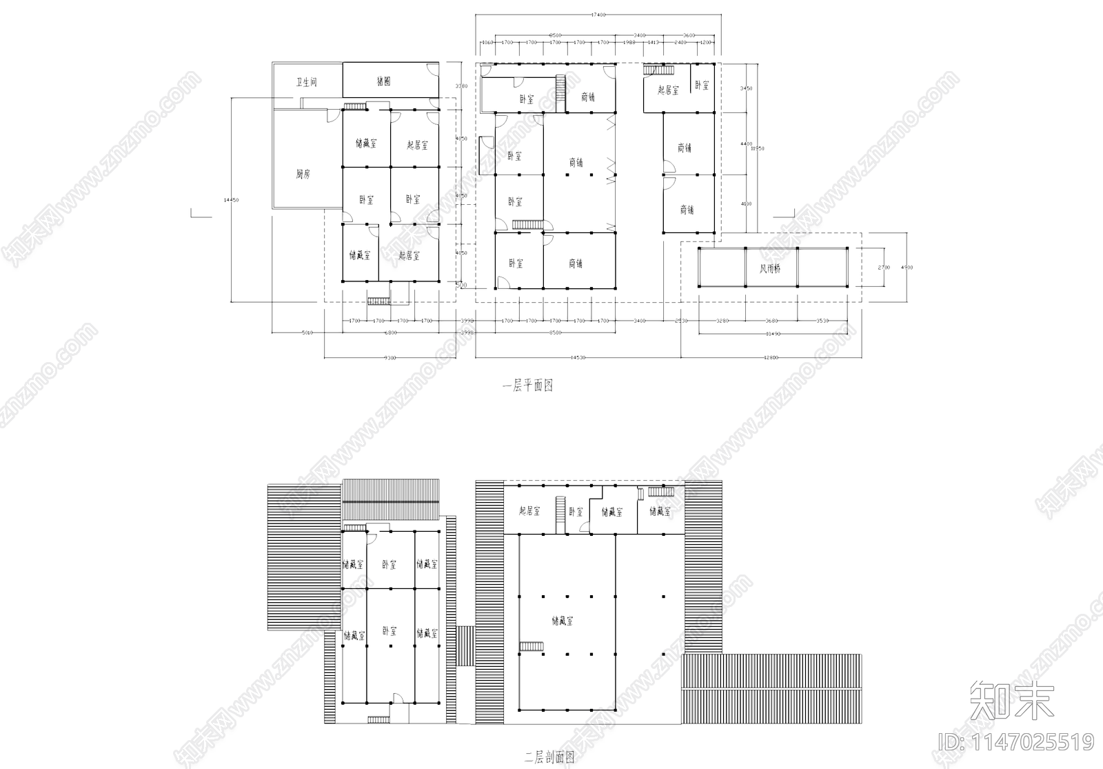 中式古建筑商铺民居建筑cad施工图下载【ID:1147025519】