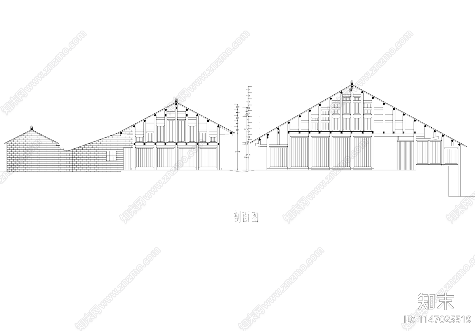 中式古建筑商铺民居建筑cad施工图下载【ID:1147025519】