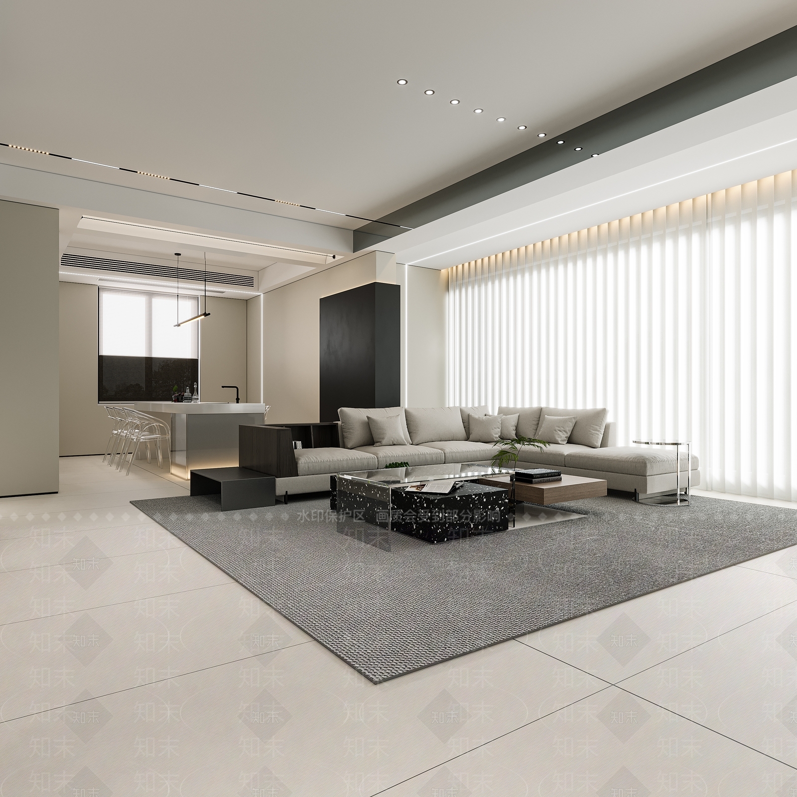 道亨效果图设计丨现代简约客餐厅3D模型下载【ID:1147025954】