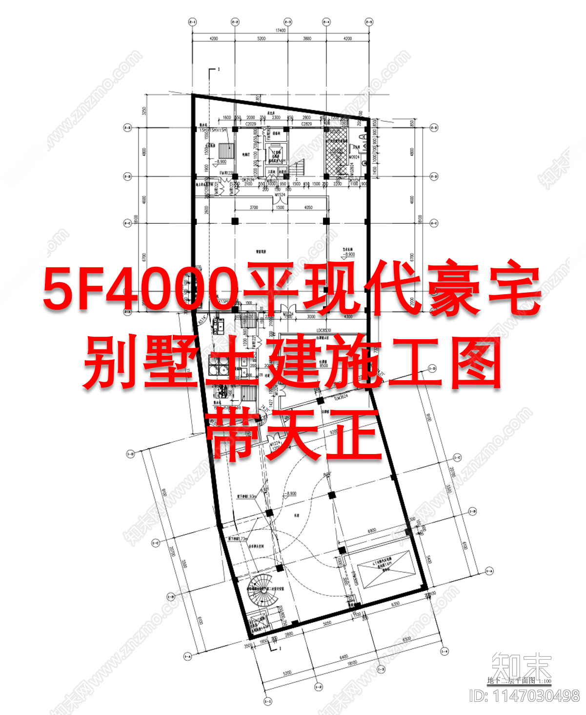 4000平现代豪宅别墅土建筑cad施工图下载【ID:1147030498】