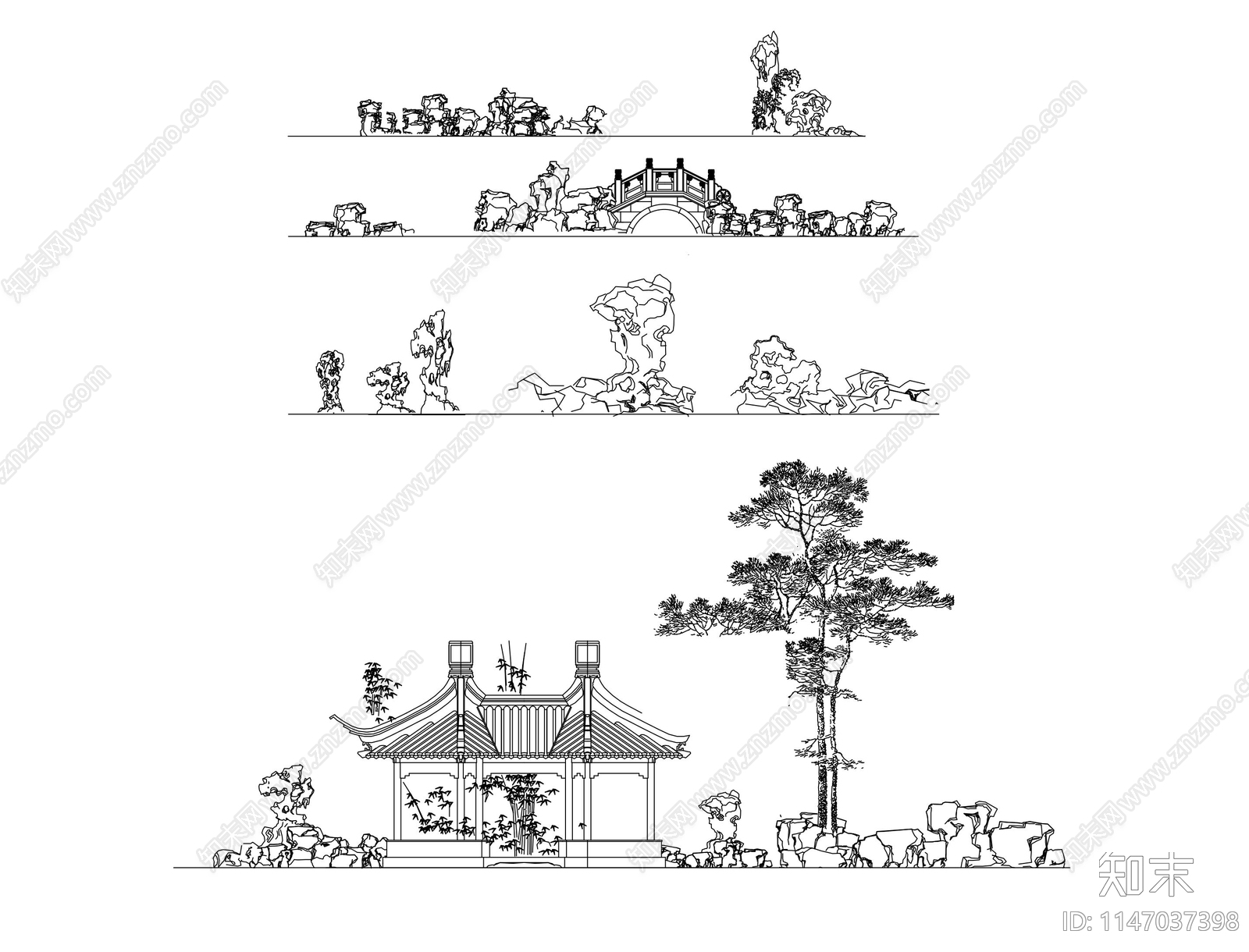 太湖石景观石图库cad施工图下载【ID:1147037398】