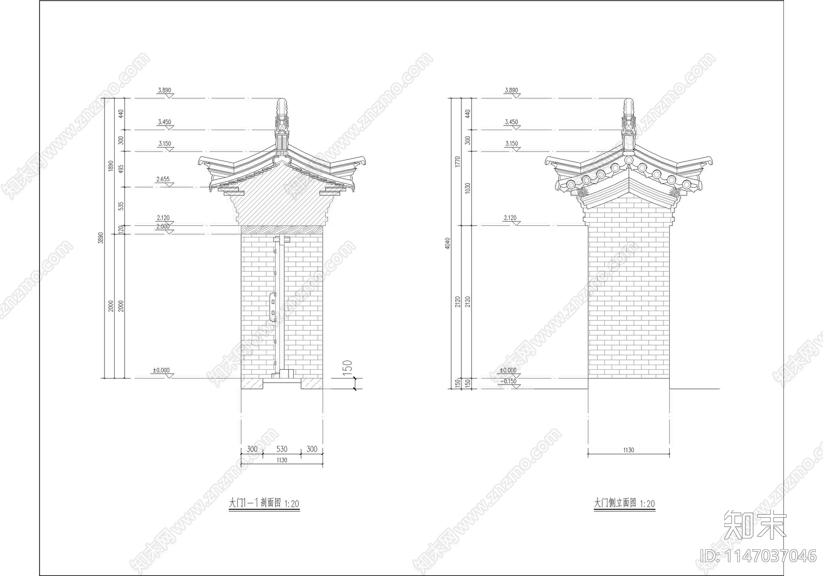 北方古城古建改造商业院落建筑cad施工图下载【ID:1147037046】