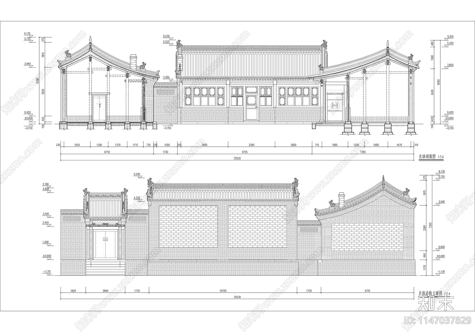 北方古建四合院建筑施工图下载【ID:1147037829】