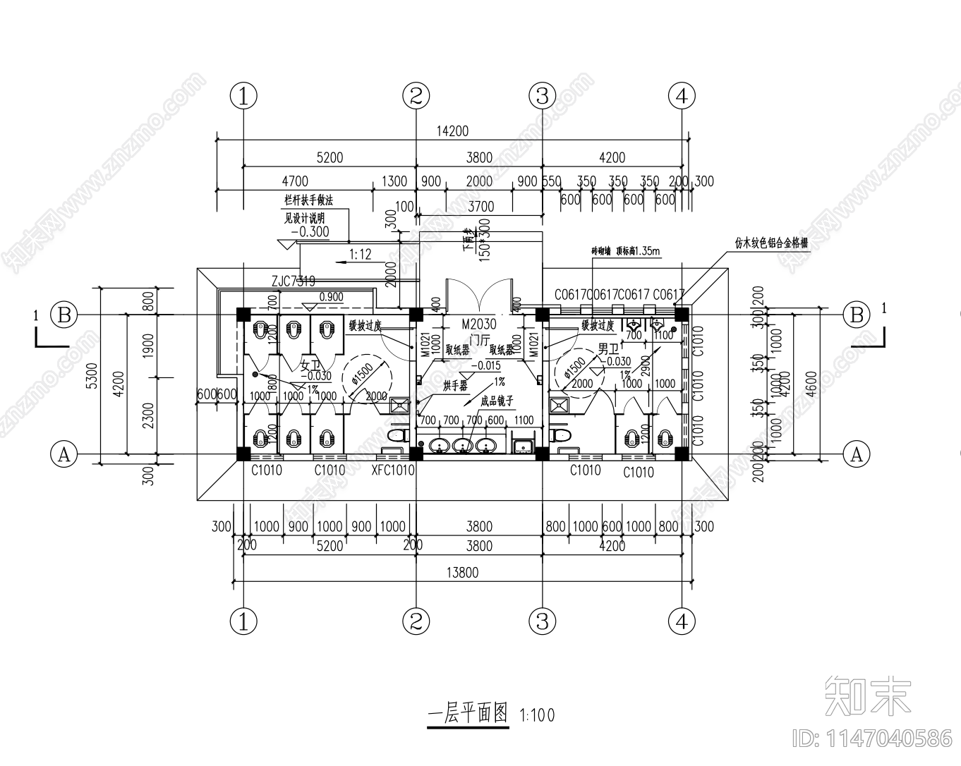 公共厕所天正建筑施工图下载【ID:1147040586】