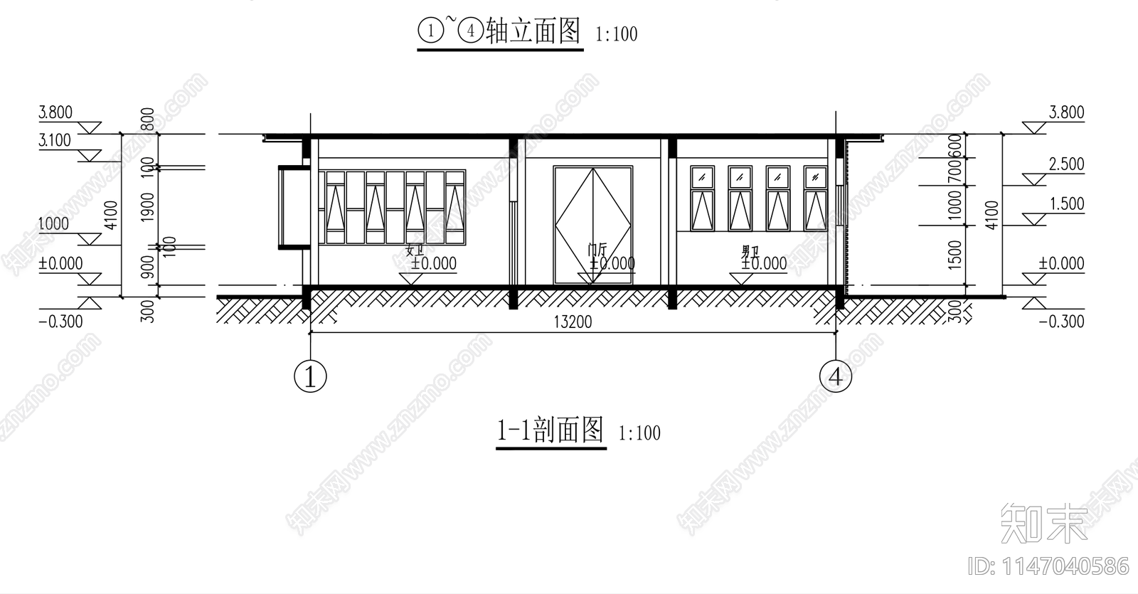 公共厕所天正建筑施工图下载【ID:1147040586】