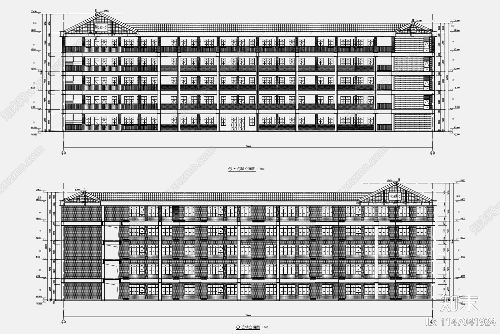 现代中学实验楼天正建筑cad施工图下载【ID:1147041924】