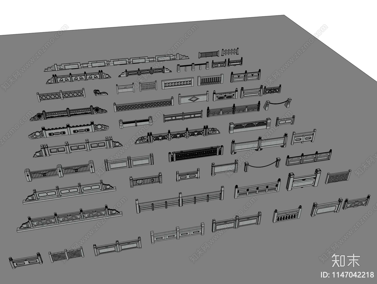 石栏杆SU模型下载【ID:1147042218】