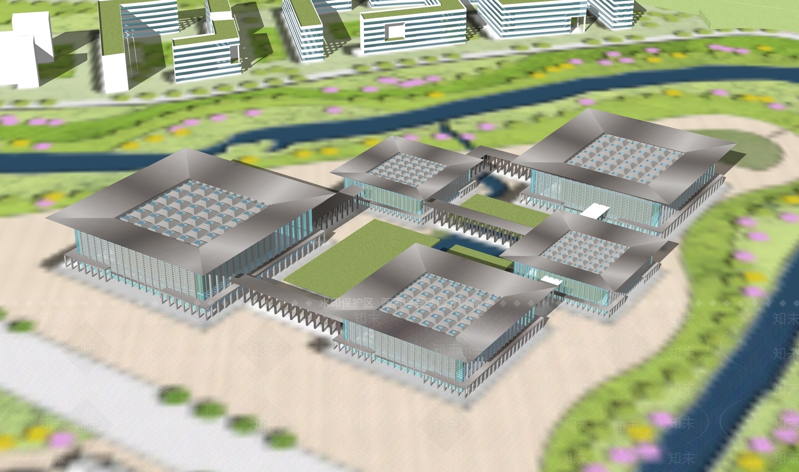 现代方形会展中心展览中心建筑SU模型下载【ID:1147045018】