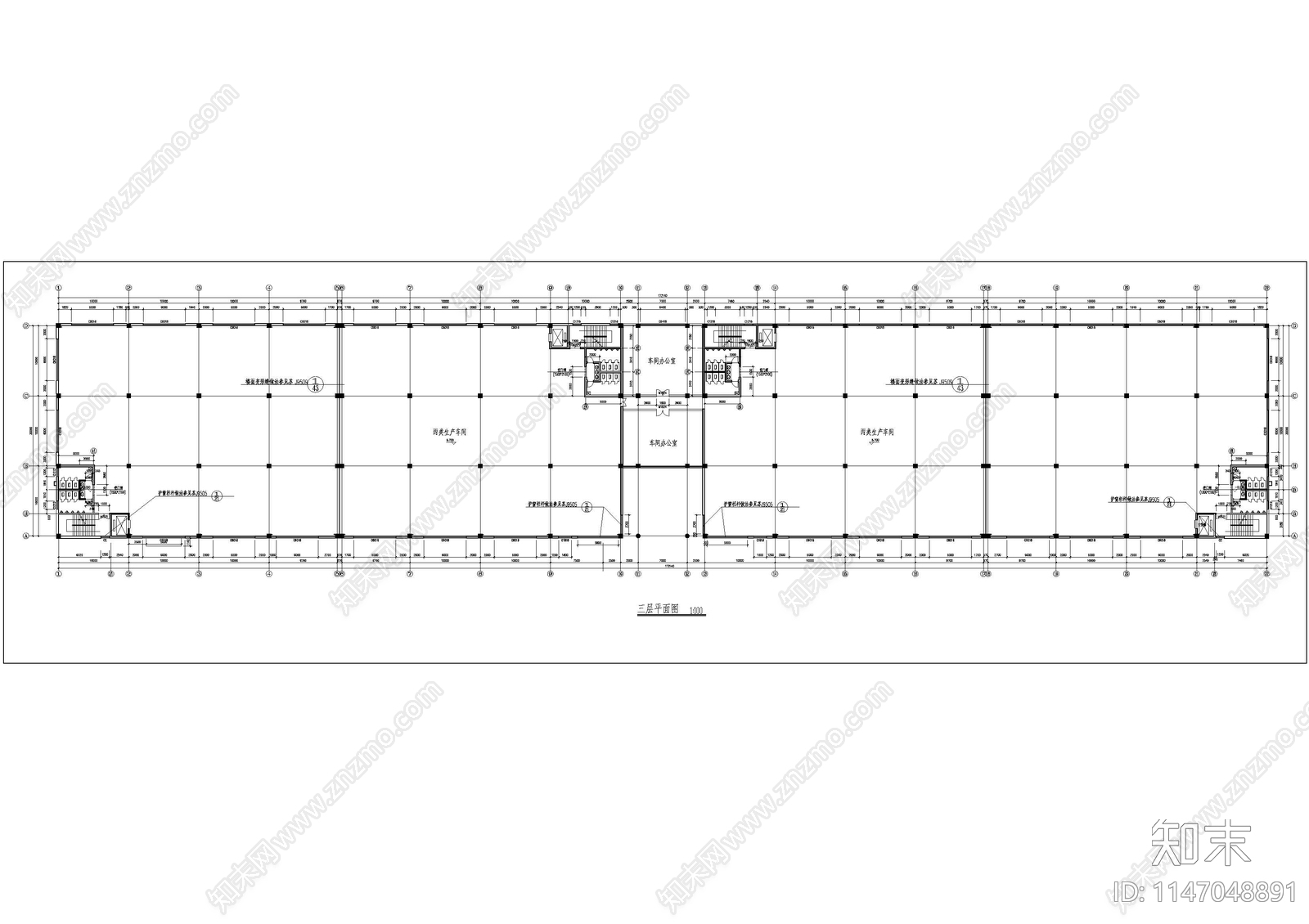 多层工业厂房建筑cad施工图下载【ID:1147048891】