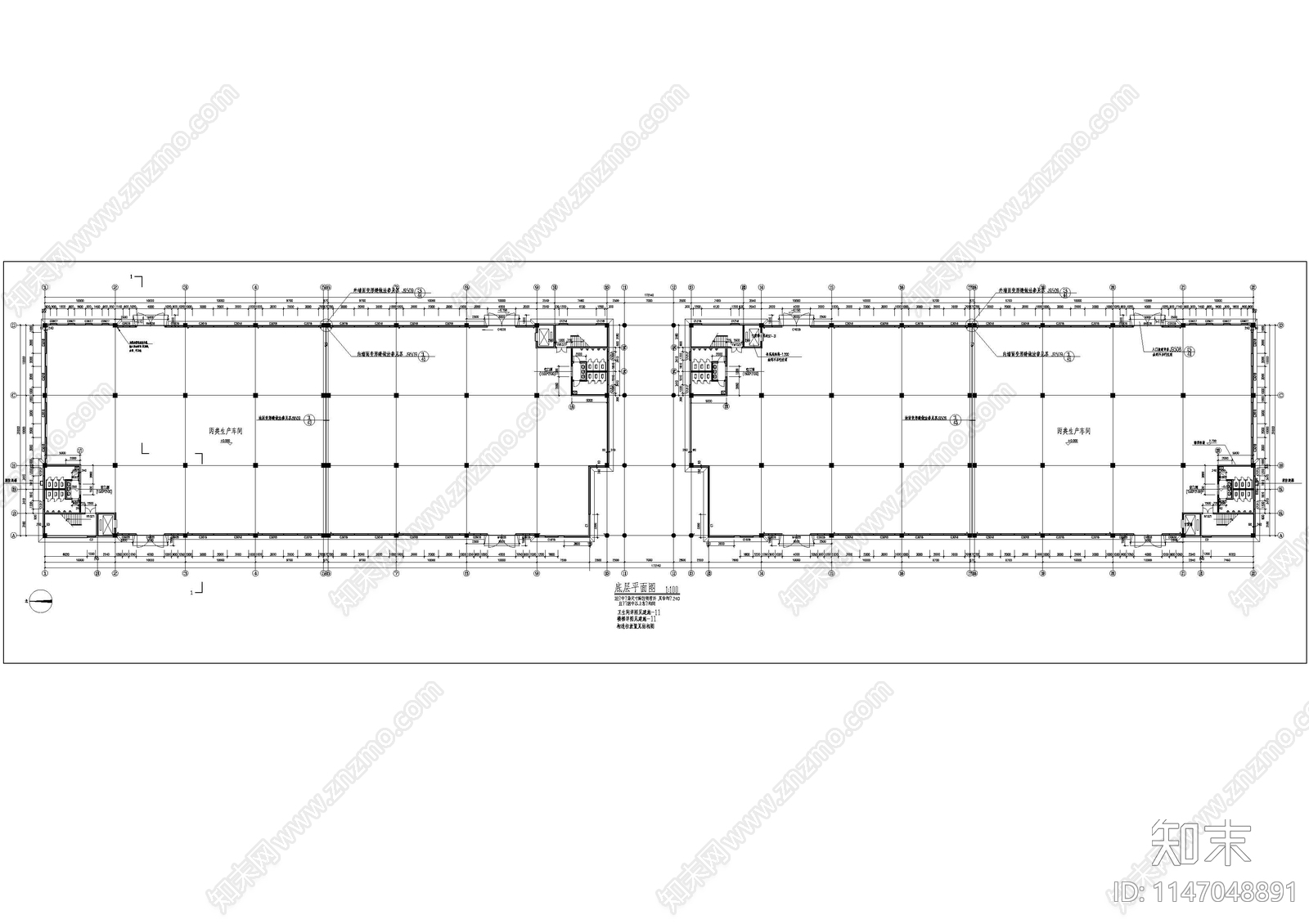 多层工业厂房建筑cad施工图下载【ID:1147048891】