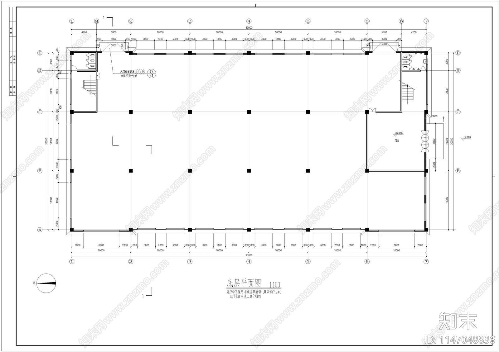 多层工业厂房建筑cad施工图下载【ID:1147048836】