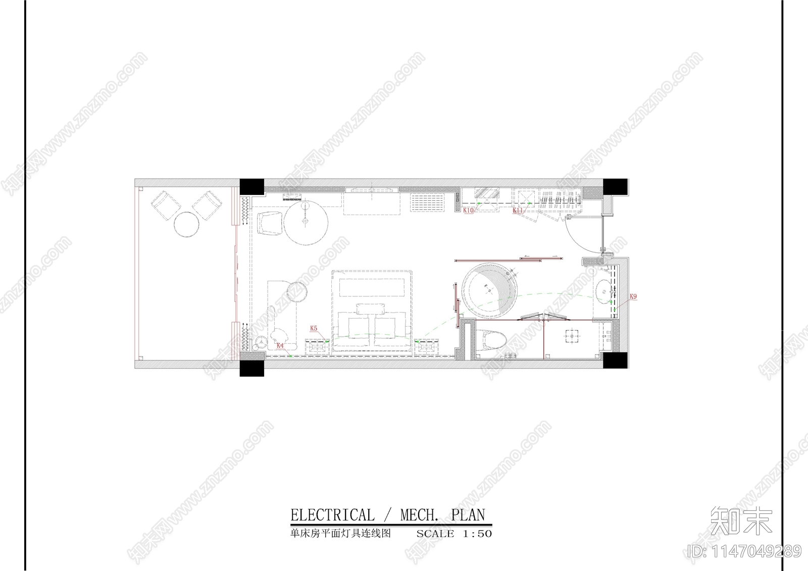 酒店大床房机电cad施工图下载【ID:1147049289】