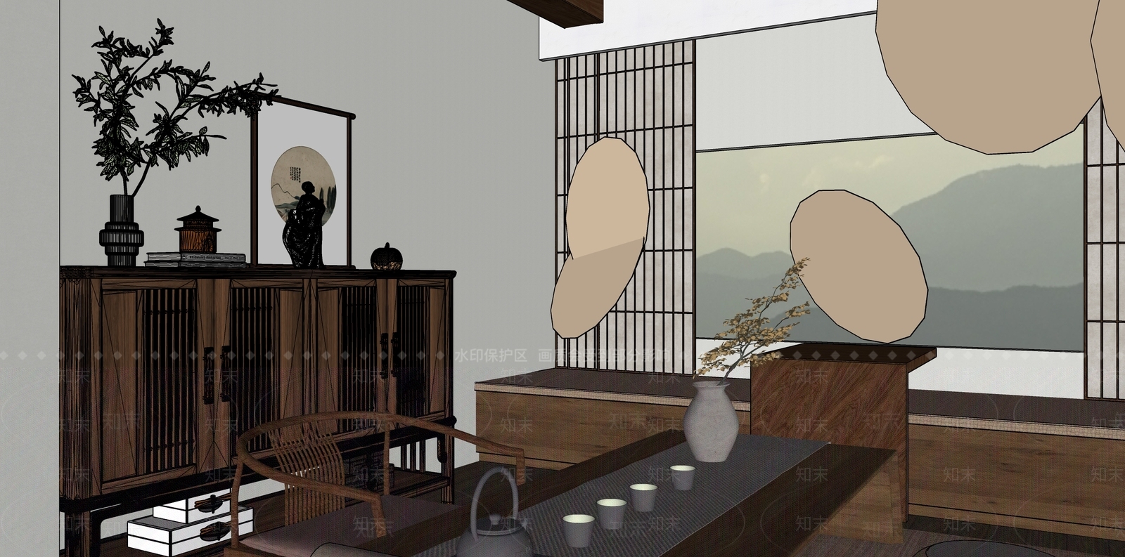 公寓私人茶室SU模型下载【ID:1147060354】