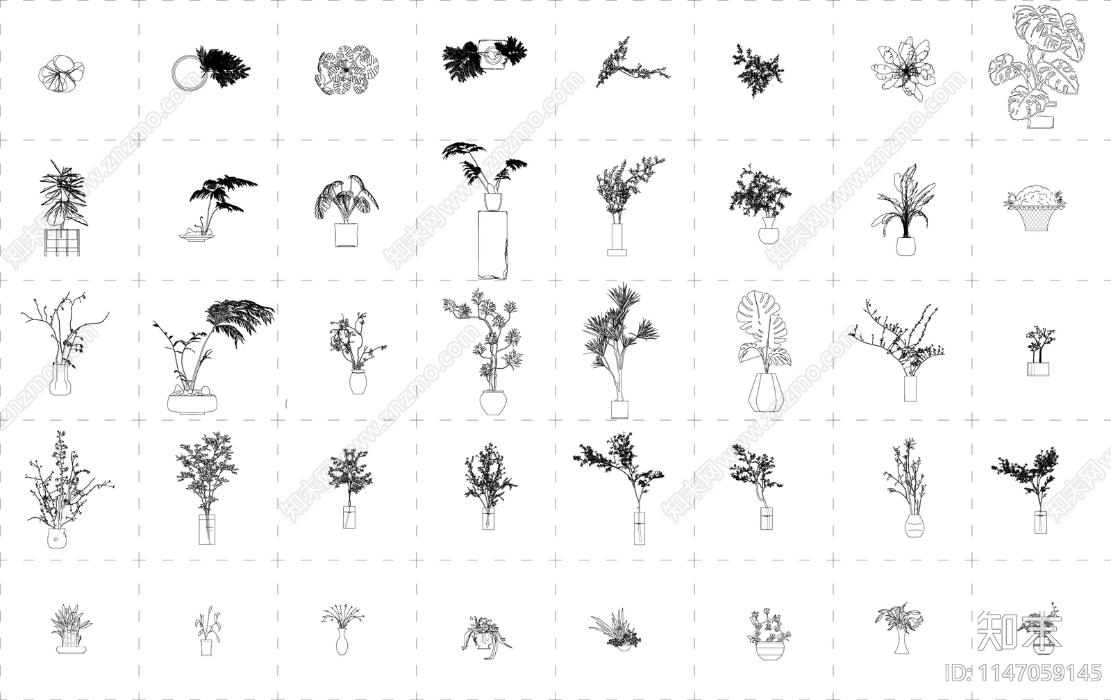 精选1000种绿植盆栽图库cad施工图下载【ID:1147059145】