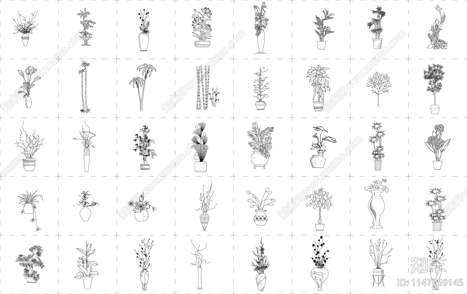 精选1000种绿植盆栽图库cad施工图下载【ID:1147059145】