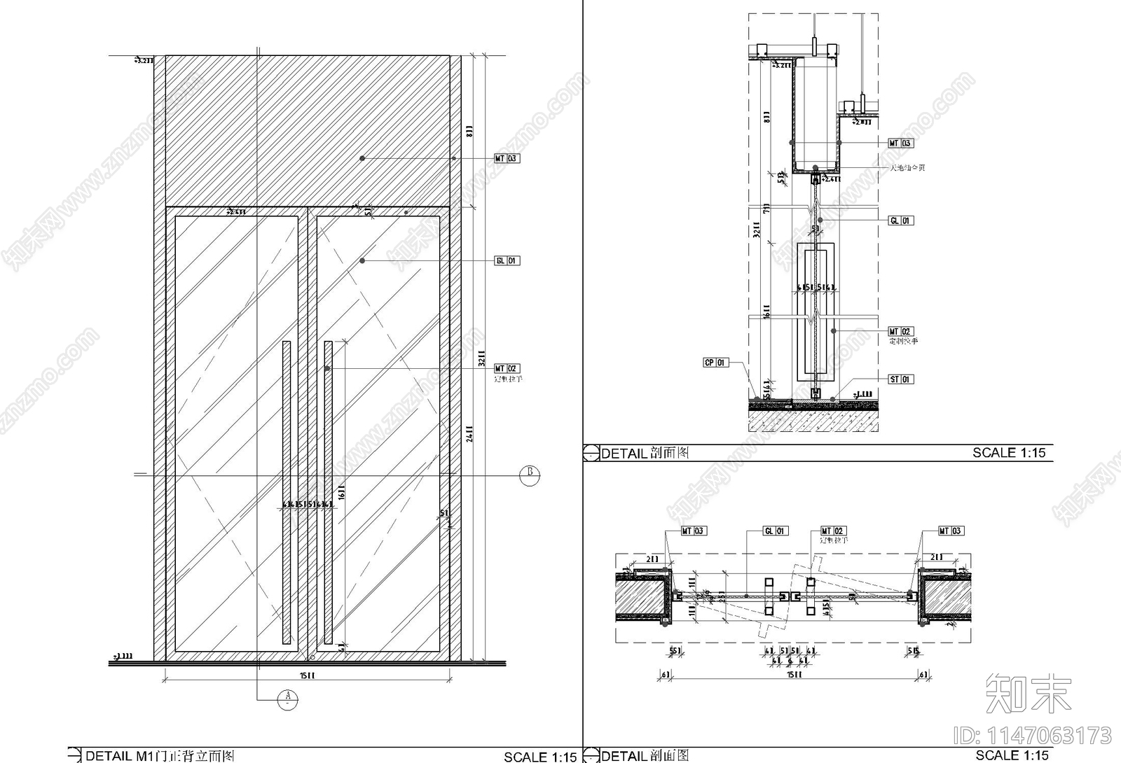 玻璃门剖面节点施工图下载【ID:1147063173】