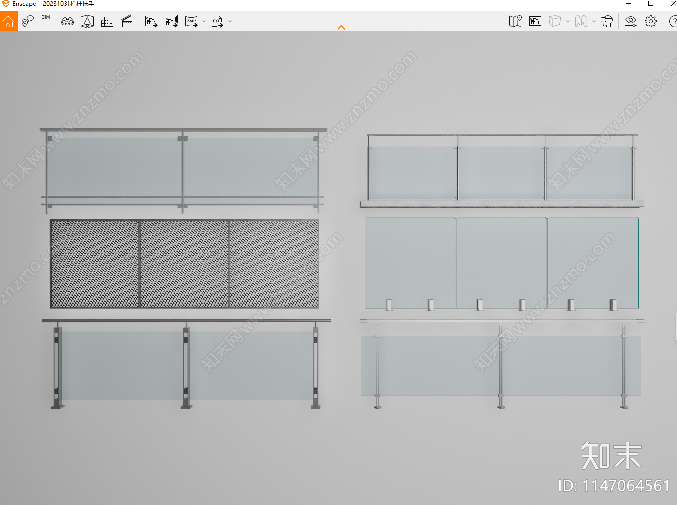 玻璃栏杆扶手SU模型下载【ID:1147064561】