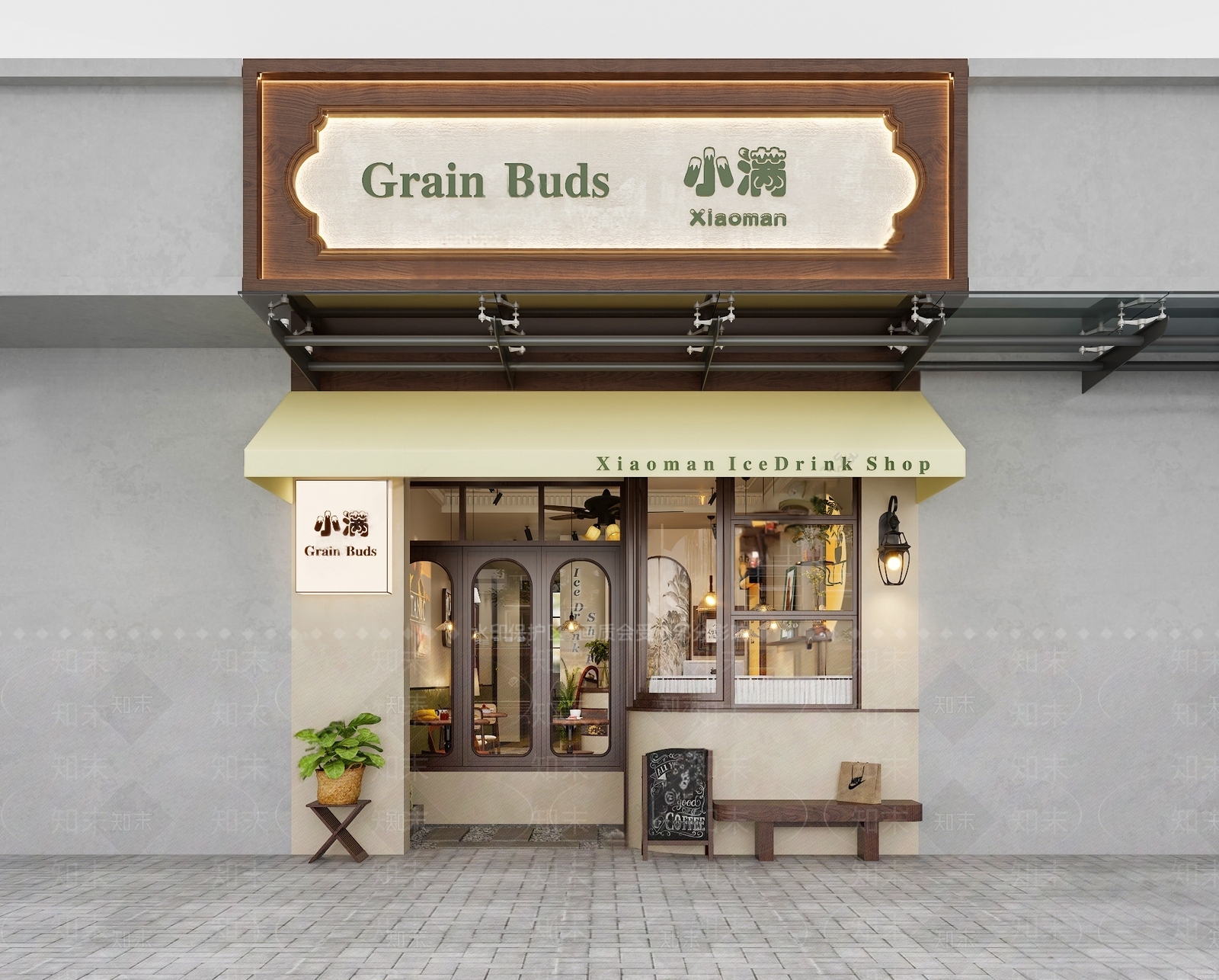 现代咖啡厅门头门面SU模型下载【ID:1147064915】