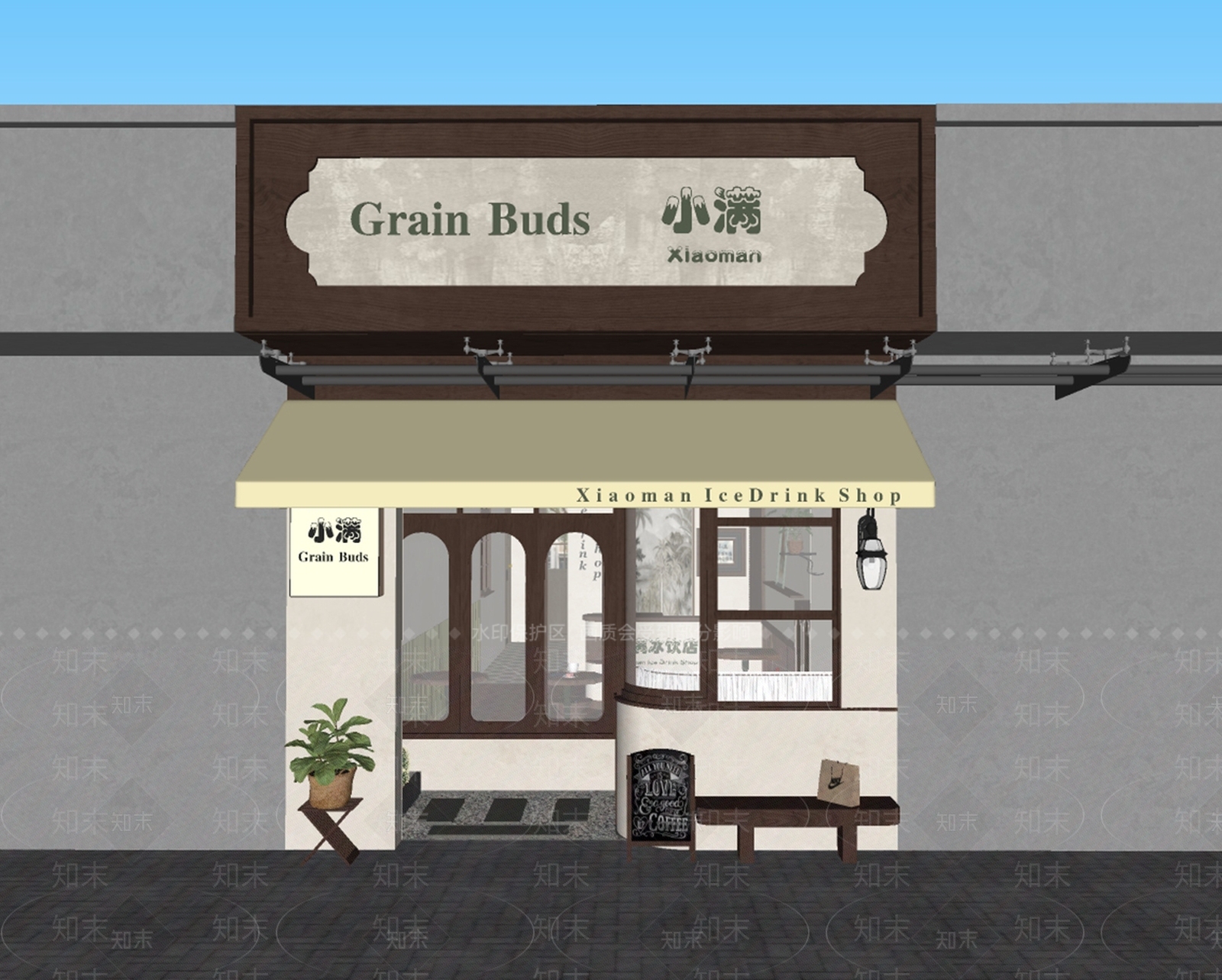 现代咖啡厅门头门面SU模型下载【ID:1147064915】