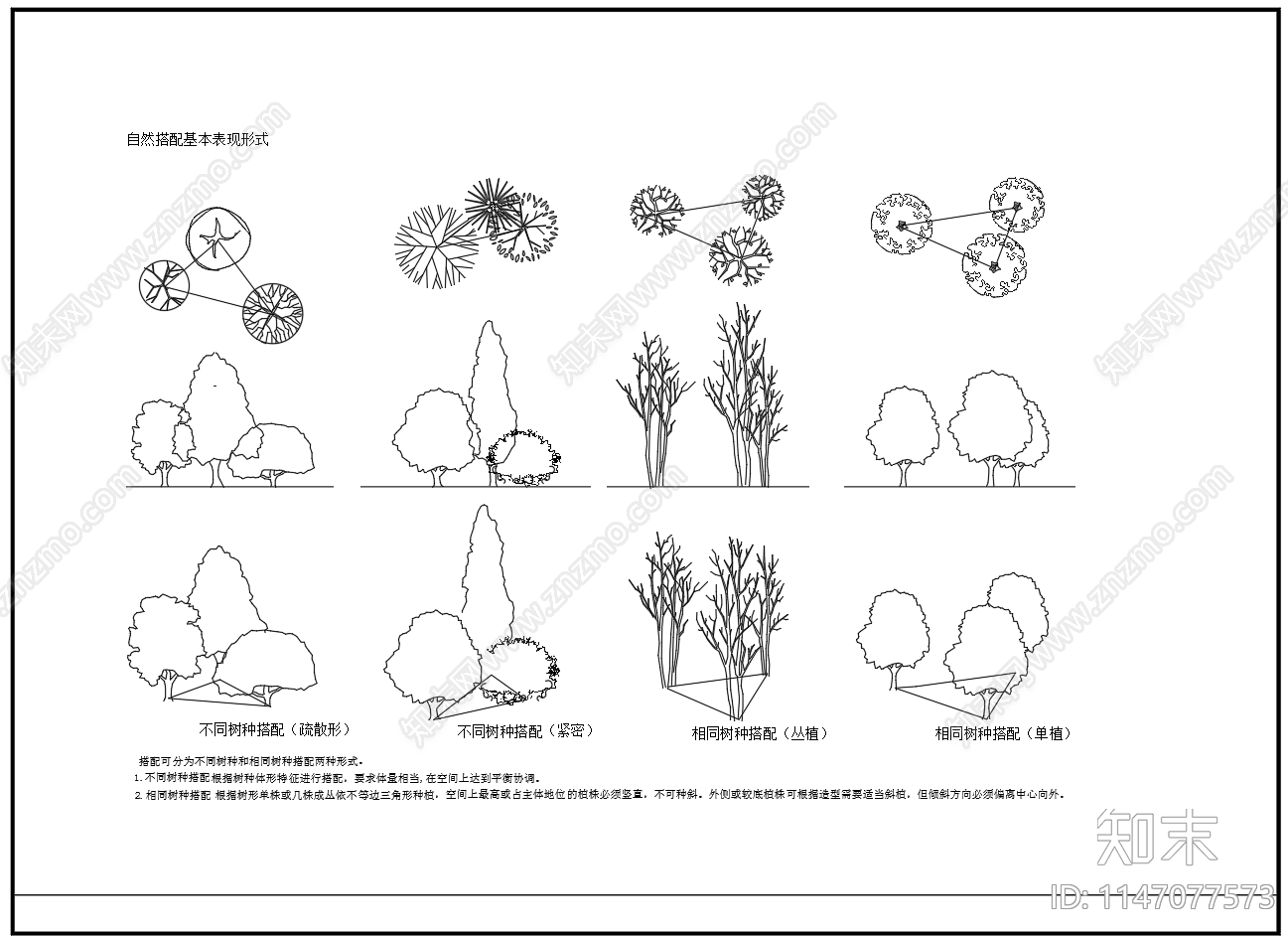 苗木绿化种植自然搭配图库施工图下载【ID:1147077573】