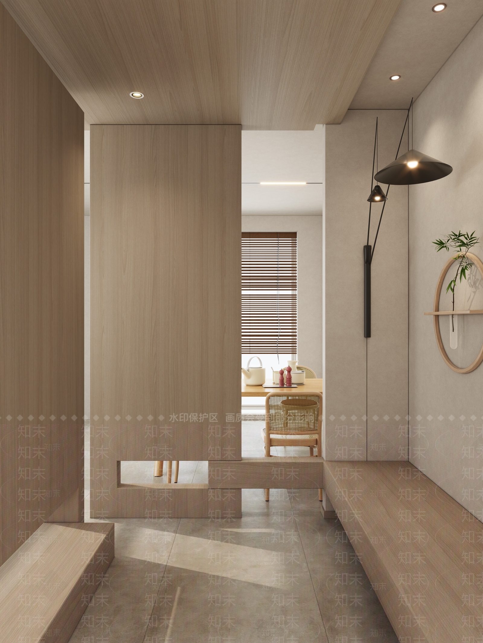 原木奶油诧寂风入户隔断玄关3D模型下载【ID:1147067764】