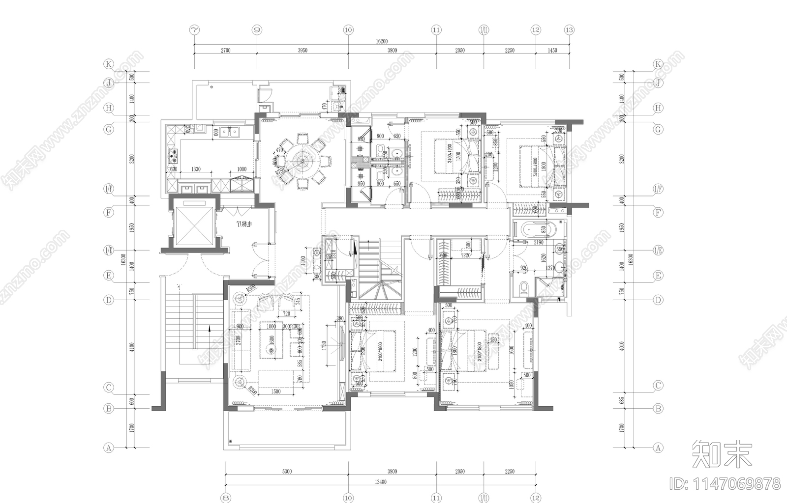 客厅住宅家装卧室餐厅cad施工图下载【ID:1147069878】