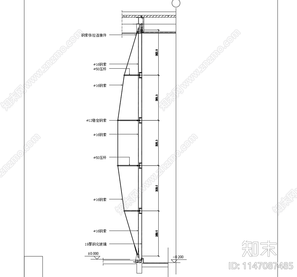 拉索幕墙节点cad施工图下载【ID:1147087485】