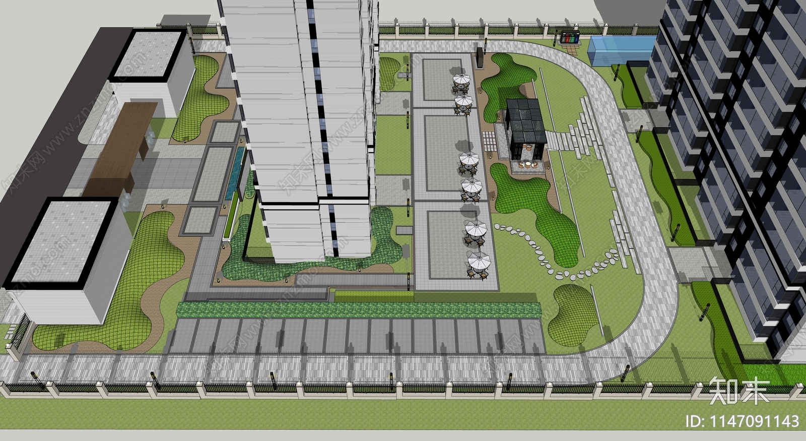 新中式小区景观建筑合集SU模型下载【ID:1147091143】