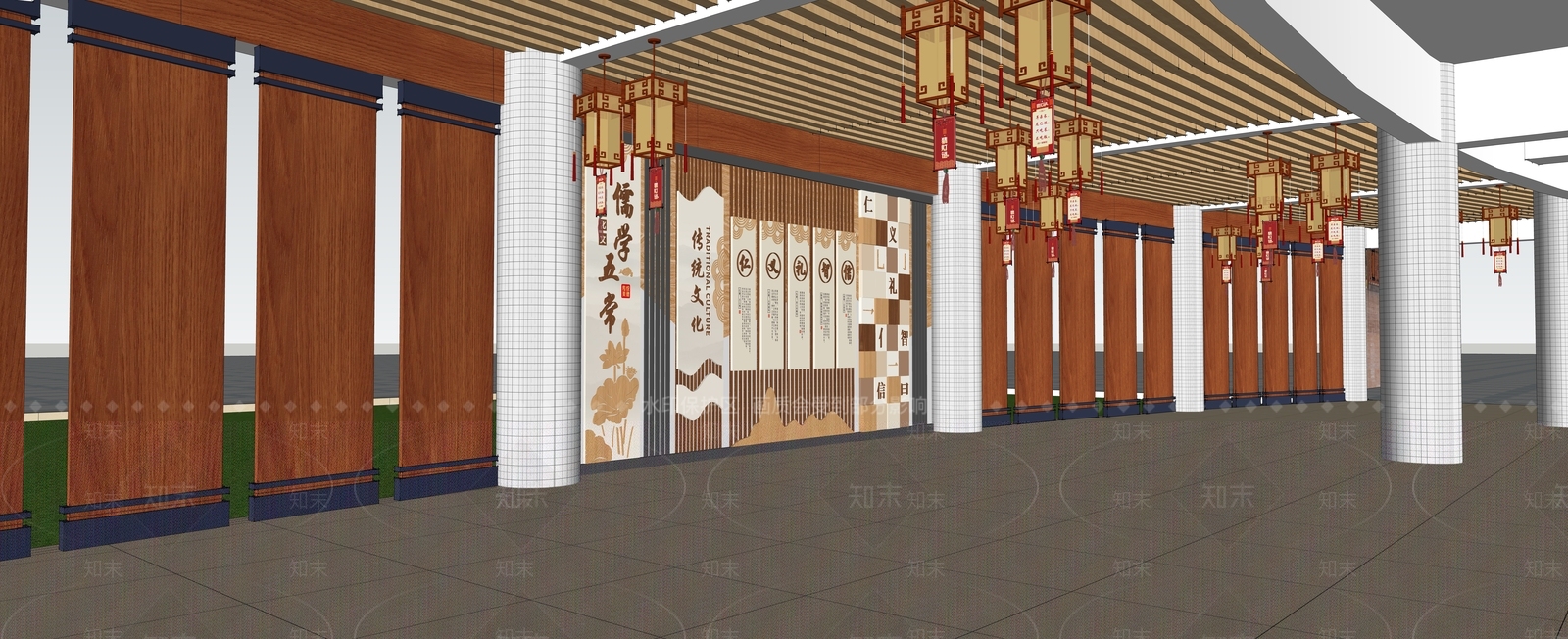 校园文化廊SU模型下载【ID:1147095729】