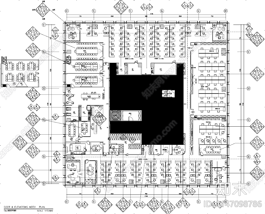 银行办公室室内cad施工图下载【ID:1147098786】