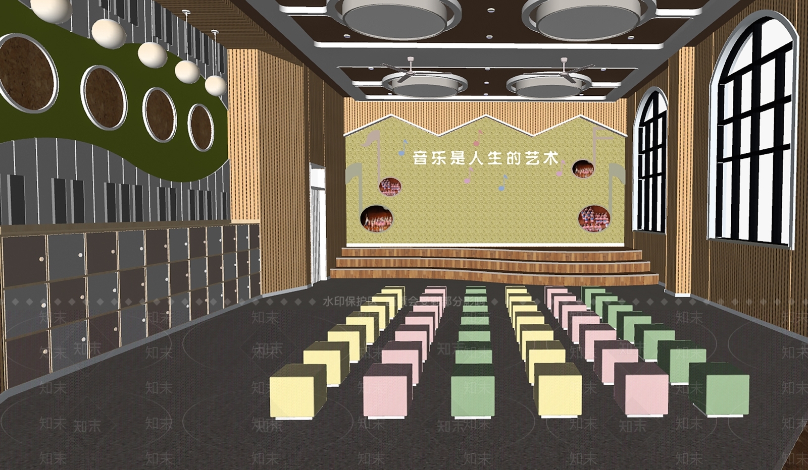现代学校音乐教室SU模型下载【ID:1147098816】
