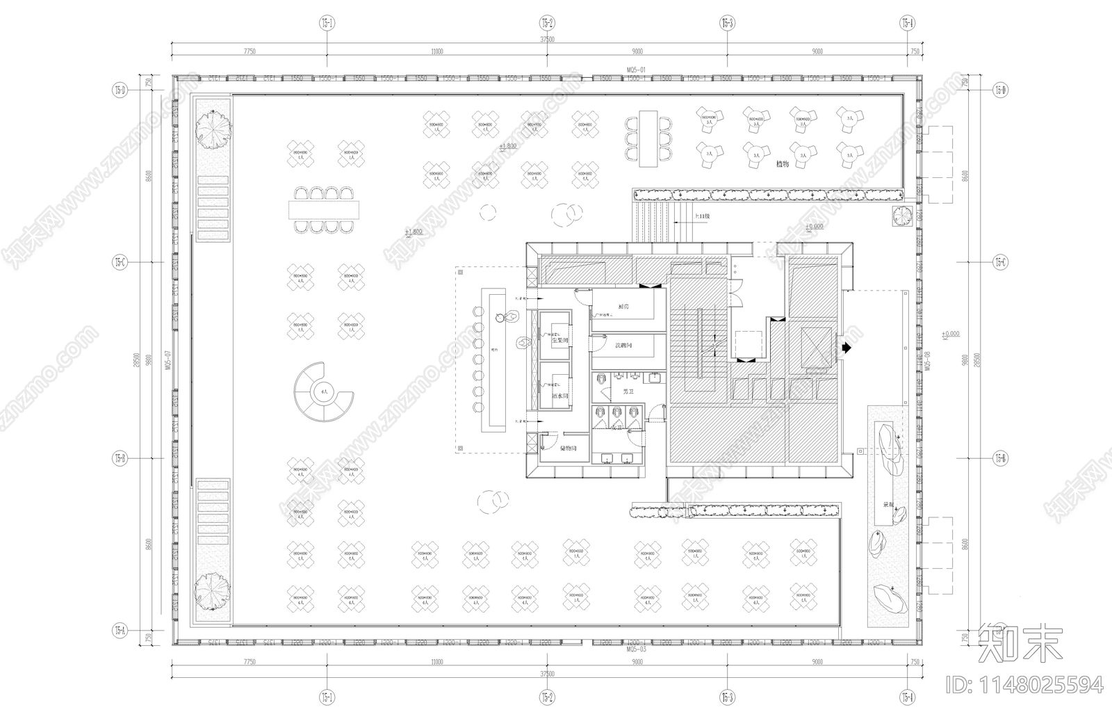 露台餐厅屋顶花园景观cad施工图下载【ID:1148025594】