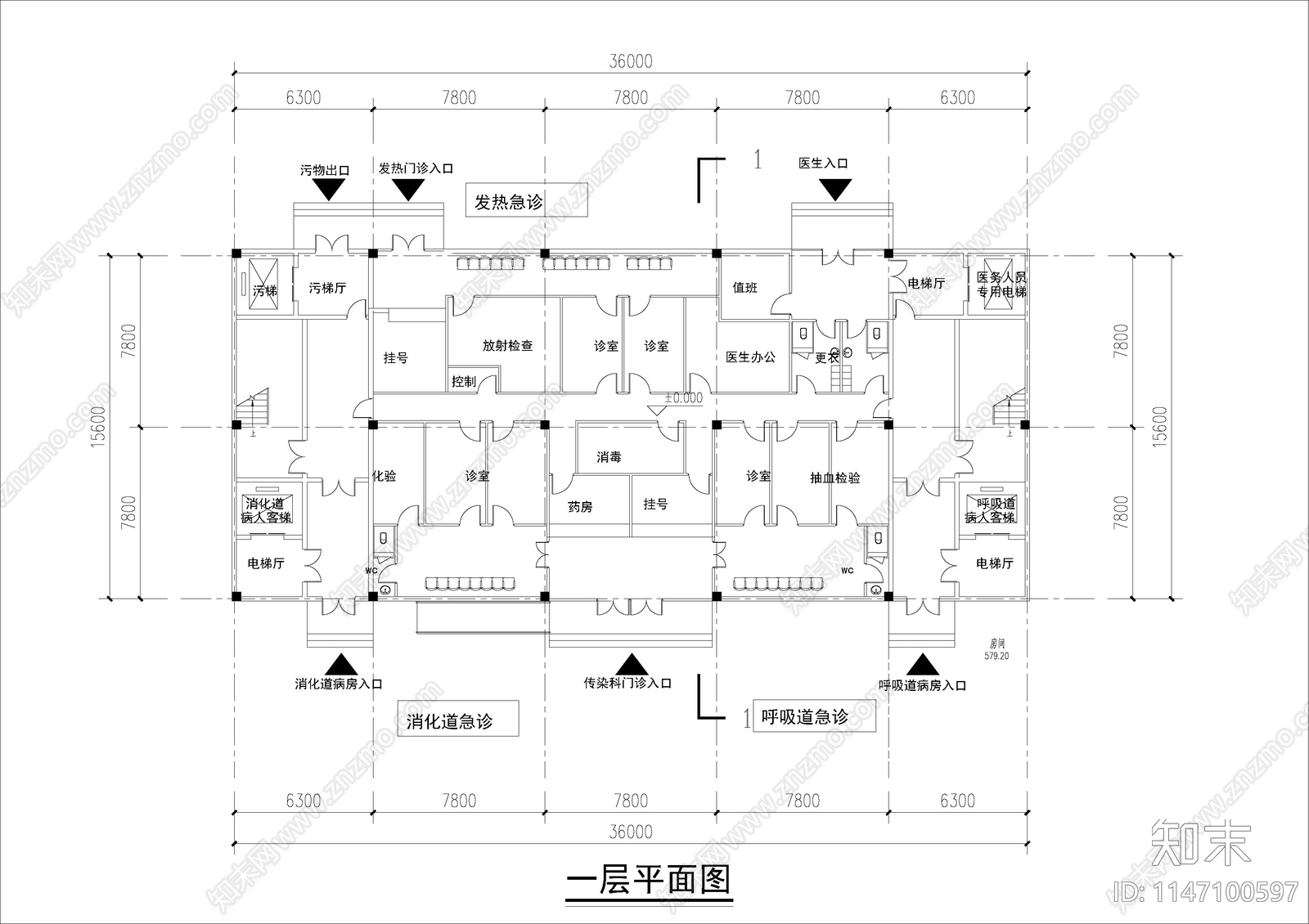 感染门诊楼室内cad施工图下载【ID:1147100597】