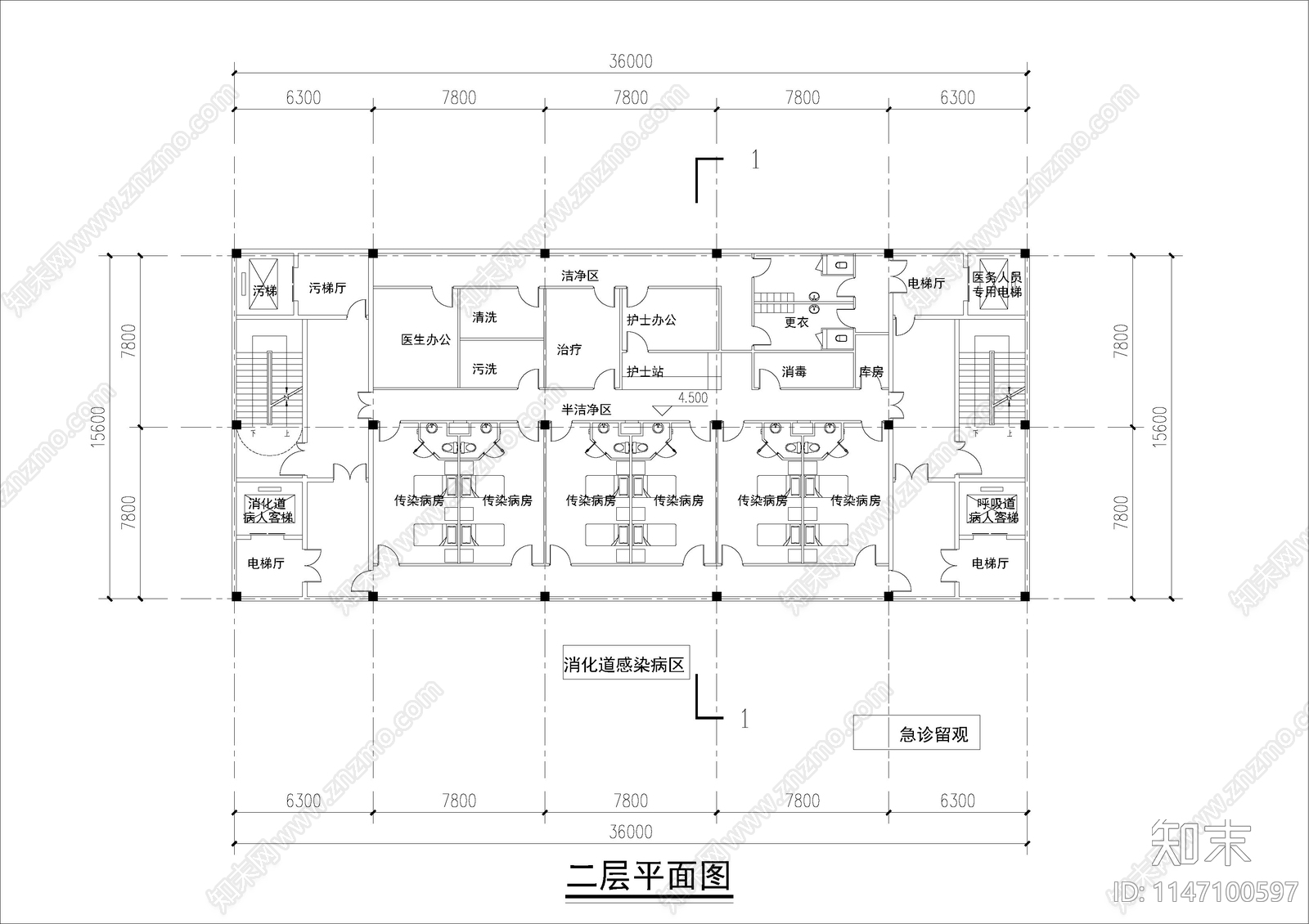 感染门诊楼室内cad施工图下载【ID:1147100597】