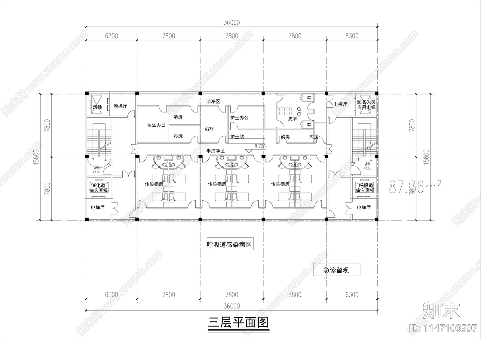 感染门诊楼室内cad施工图下载【ID:1147100597】