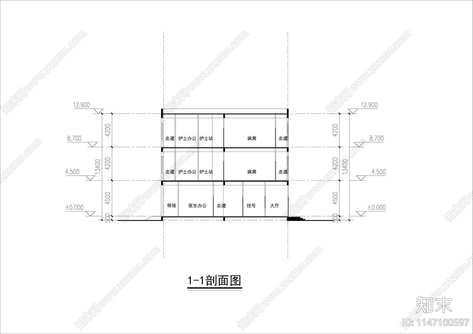 感染门诊楼室内cad施工图下载【ID:1147100597】