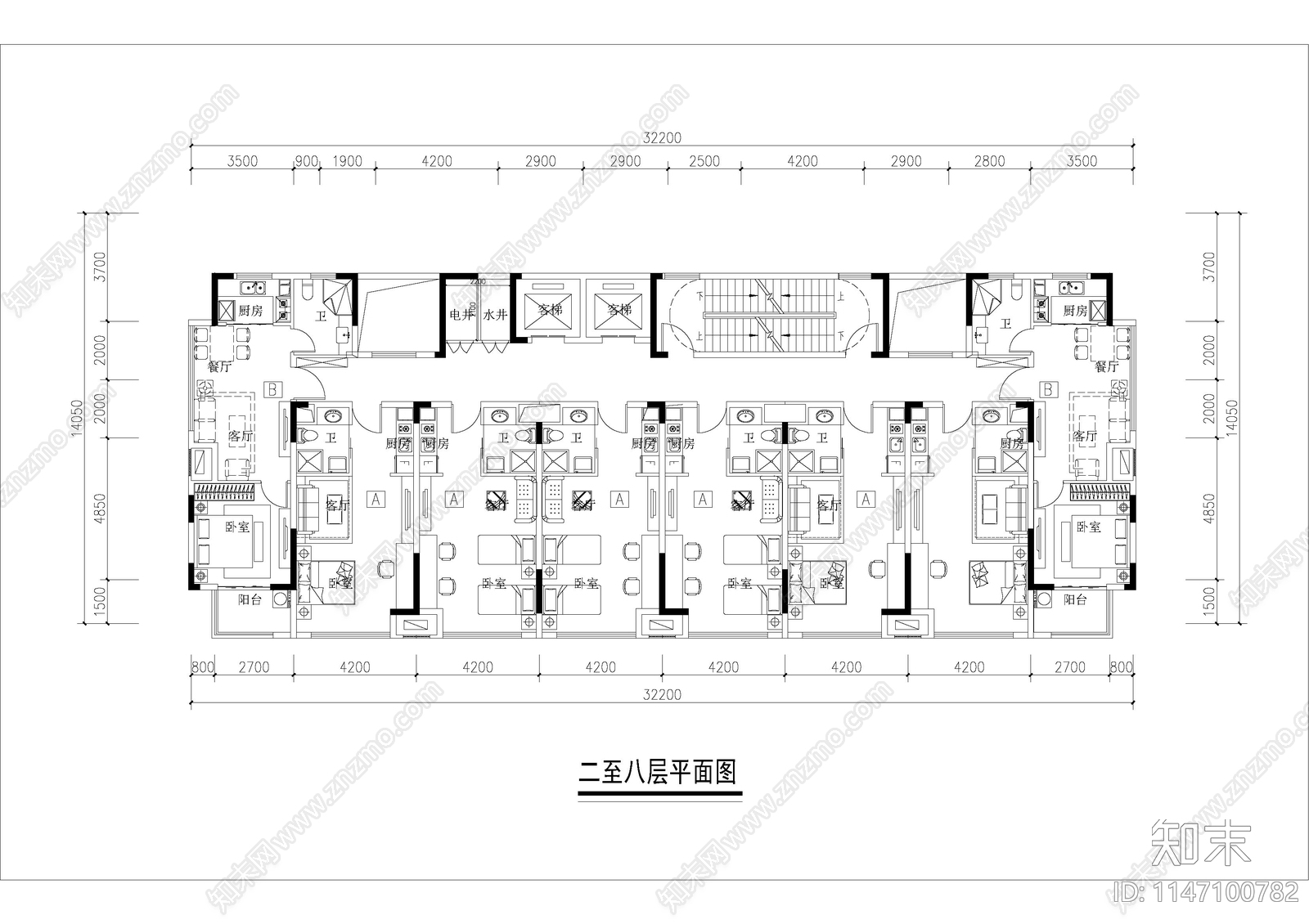 人才公寓平面图cad施工图下载【ID:1147100782】